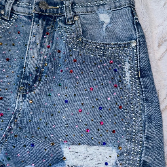 Denim Rhinestone Shorts - Picture 2 of 6